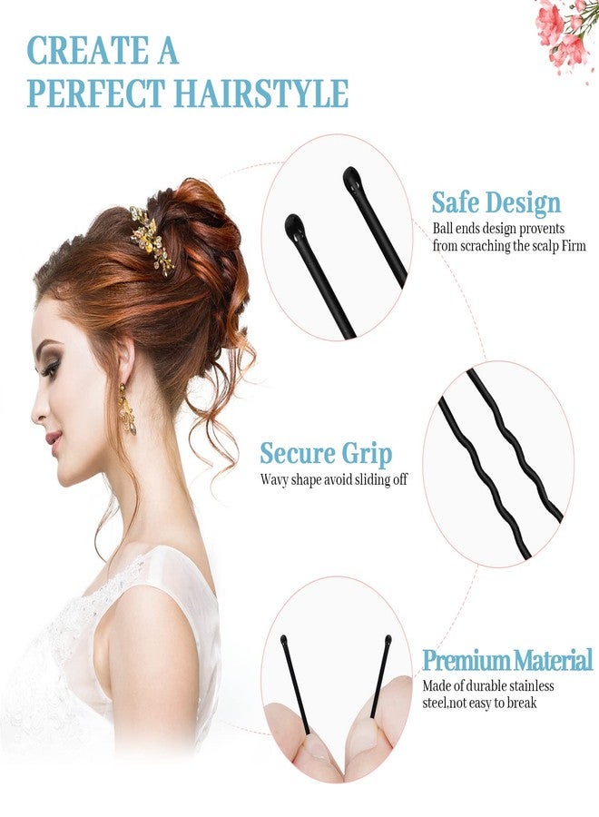 DySaLic 300Pcs U-Shaped Hair Pins Set for Women, Kids & Girls: 2.8IN, 2.4IN, 2IN Bobby Bun Pins with Storage Box, 2 Thick Seamless Hair Ties & 50 Elastic Hair Bands for All Hair Types, Black - Image 3